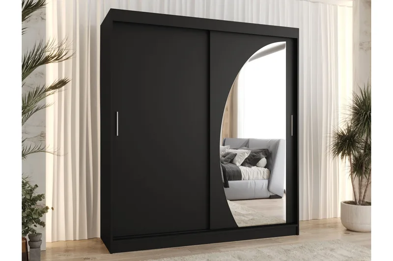 Amira Klesskap med Speil 180x200 cm i Malt Tre - Svart - Oppbevaring - Klesoppbevaring - Garderober & garderobesystem
