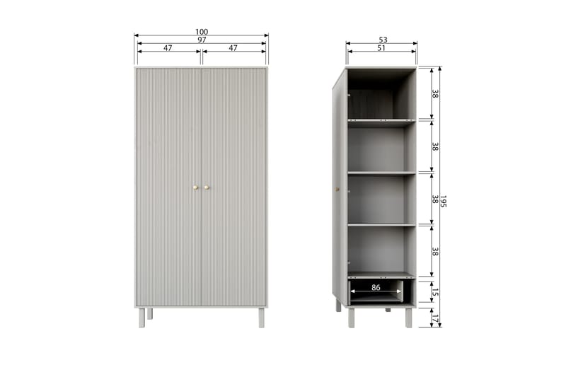 Antonie Garderobeskap 53x100 cm - Grå - Oppbevaring - Klesoppbevaring - Garderober & garderobesystem