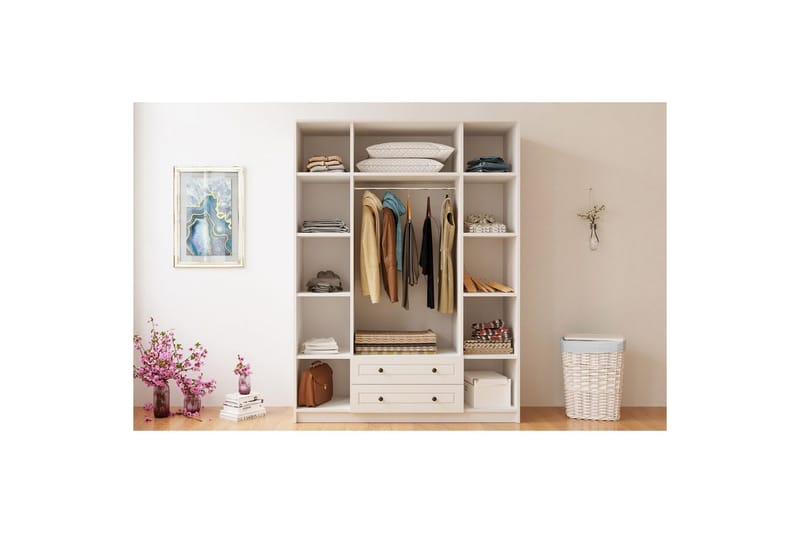 Astrel Garderobesskåp 140x184 cm - Matt Hvit - Oppbevaring - Klesoppbevaring - Garderober & garderobesystem - Garderobeskap & klesskap