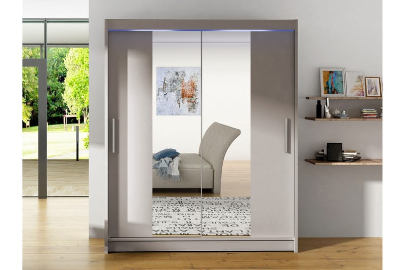 Bay Garderobe Med Speil 150x200 cm - Beige - Oppbevaring - Klesoppbevaring - Garderober & garderobesystem