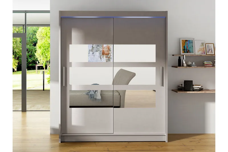 Bay Garderobe Med Speil 150x200 cm - Beige - Oppbevaring - Klesoppbevaring - Garderober & garderobesystem