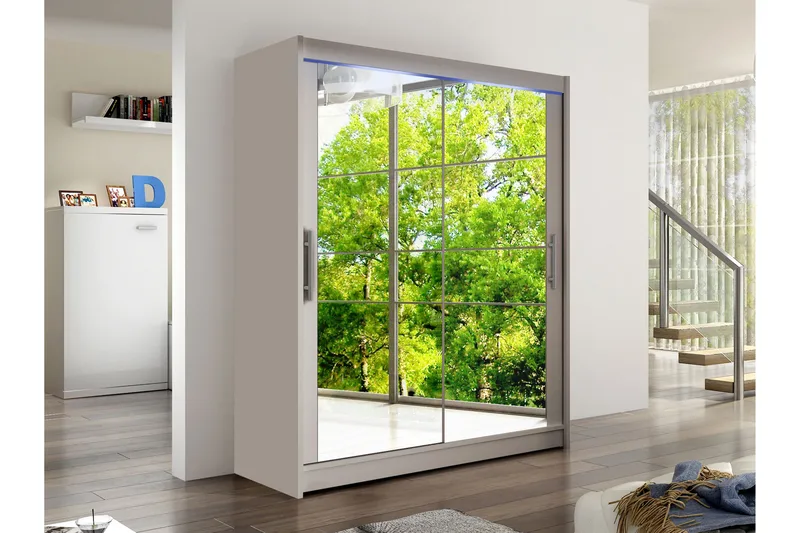 Bay Garderobe Med Speil 150x200 cm - Beige - Oppbevaring - Klesoppbevaring - Garderober & garderobesystem