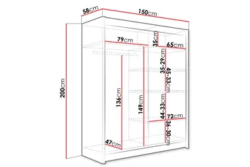 Bay Garderobe Med Speil 150x200 cm - Beige - Oppbevaring - Klesoppbevaring - Garderober & garderobesystem