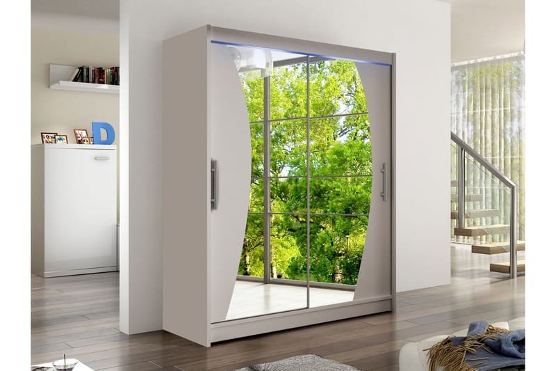 Bay Garderobe Med Speil 150x200 cm - Beige - Oppbevaring - Klesoppbevaring - Garderober & garderobesystem
