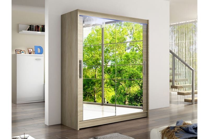 Bay Garderobe Med Speil 150x200 cm - Brun - Oppbevaring - Klesoppbevaring - Garderober & garderobesystem