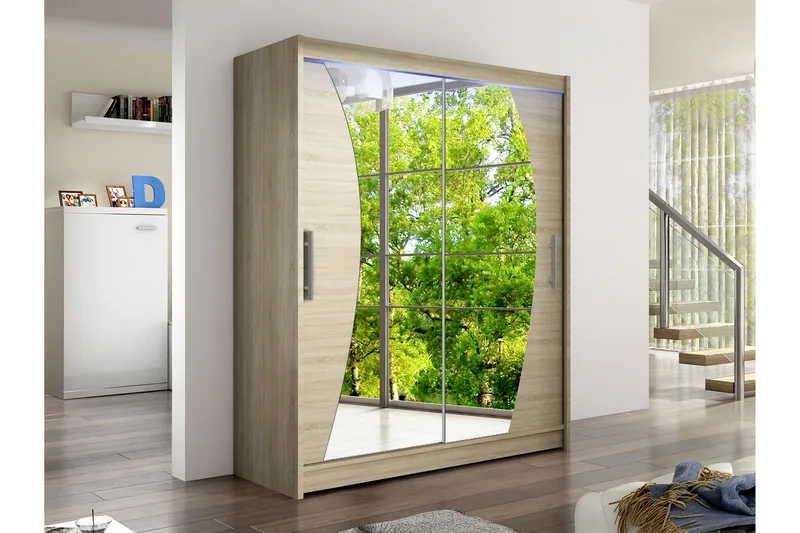 Bay Garderobe Med Speil 150x200 cm - Brun - Oppbevaring - Klesoppbevaring - Garderober & garderobesystem