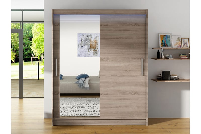 Bay Garderobe Med Speil 150x200 cm - Brun - Oppbevaring - Klesoppbevaring - Garderober & garderobesystem