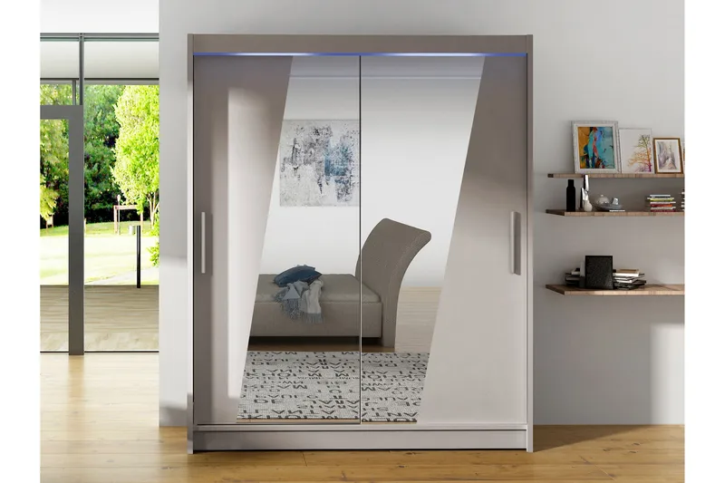 Bay Garderobe Med Speil 150x200 cm - Grå - Oppbevaring - Klesoppbevaring - Garderober & garderobesystem