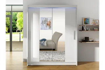 Bay Garderobe Med Speil 150x200 cm - Hvit - Oppbevaring - Klesoppbevaring - Garderober & garderobesystem
