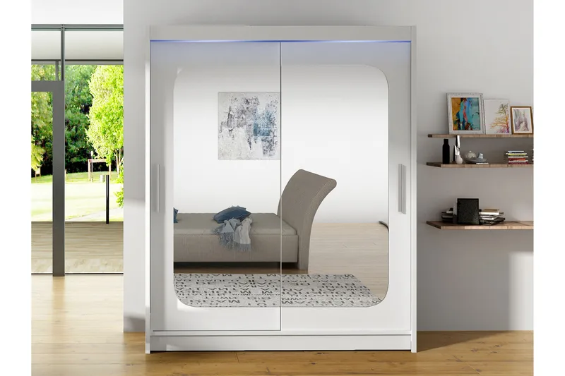 Bay Garderobe Med Speil 150x200 cm - Hvit - Oppbevaring - Klesoppbevaring - Garderober & garderobesystem