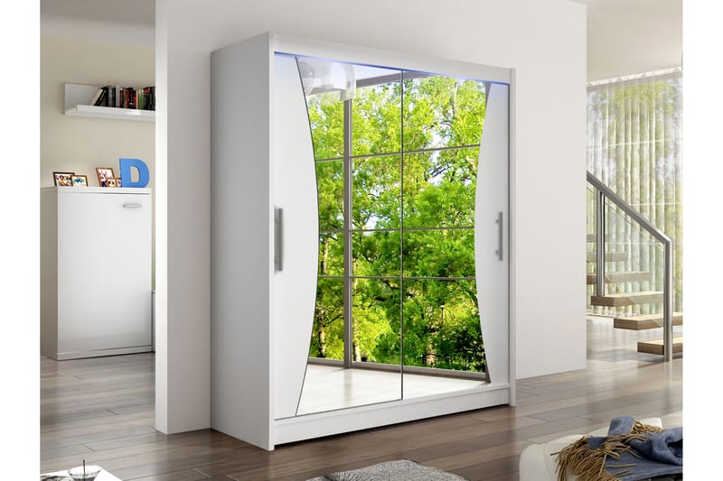 Bay Garderobe Med Speil 150x200 cm - Hvit - Oppbevaring - Klesoppbevaring - Garderober & garderobesystem