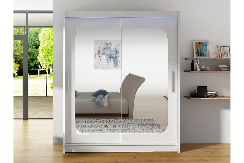Bay Garderobe Med Speil 150x200 cm - Hvit - Oppbevaring - Klesoppbevaring - Garderober & garderobesystem
