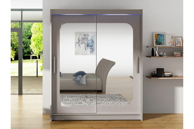 Bay Garderobe Med Speil 150x200 cm - Hvit - Oppbevaring - Klesoppbevaring - Garderober & garderobesystem