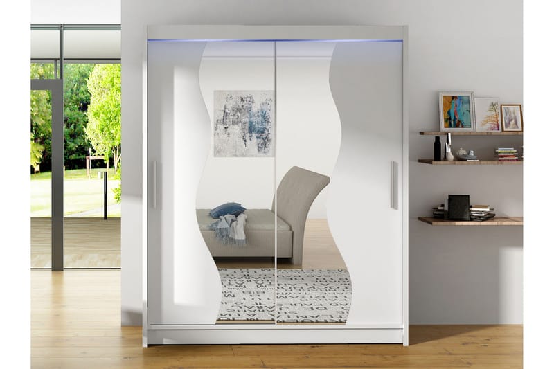 Bay Garderobe Med Speil 150x200 cm - Hvit - Oppbevaring - Klesoppbevaring - Garderober & garderobesystem