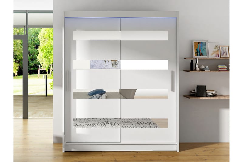 Bay Garderobe Med Speil 150x200 cm - Hvit - Oppbevaring - Klesoppbevaring - Garderober & garderobesystem