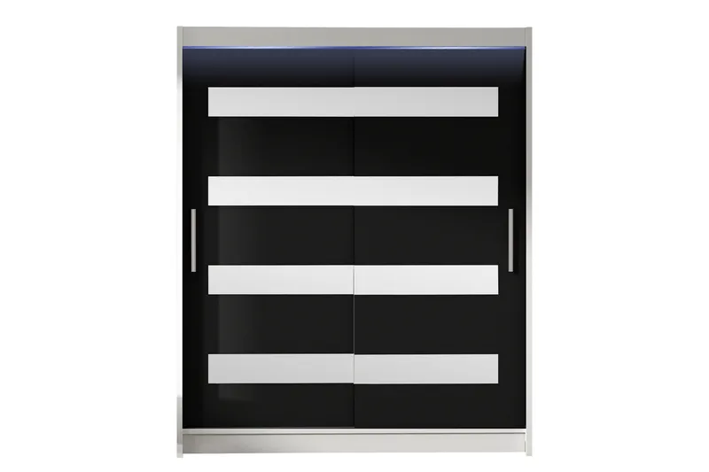 Bay Garderobe Med Speil 150x200 cm, Svart Og Hvitt