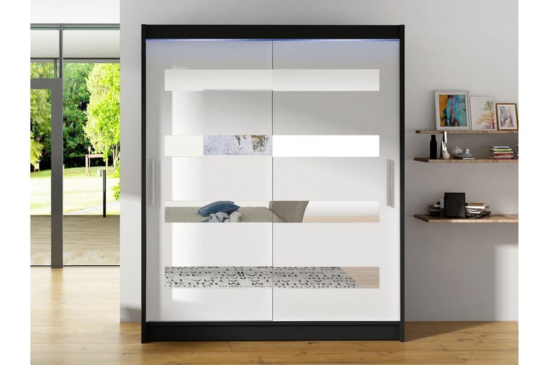 Bay Garderobe Med Speil 150x200 cm - Svart Og Hvitt - Oppbevaring - Klesoppbevaring - Garderober & garderobesystem
