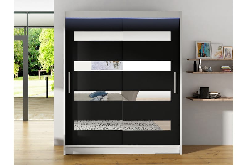 Bay Garderobe Med Speil 150x200 cm - Svart Og Hvitt - Oppbevaring - Klesoppbevaring - Garderober & garderobesystem