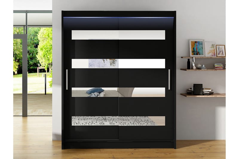 Bay Garderobe Med Speil 150x200 cm - Svart - Oppbevaring - Klesoppbevaring - Garderober & garderobesystem