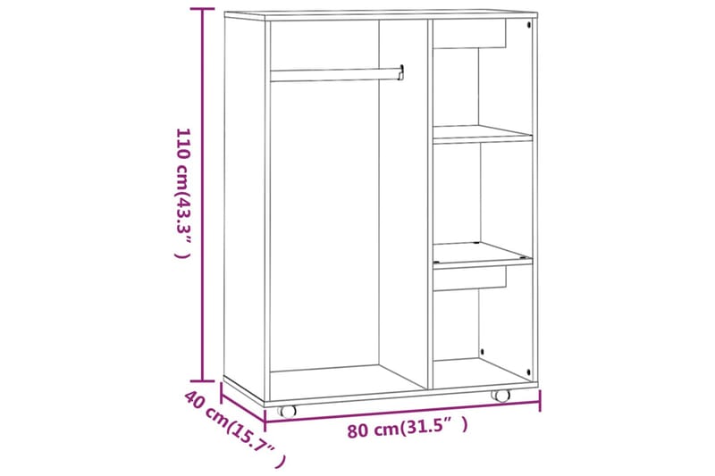 beBasic Garderobe brun eik 80x40x110 cm konstruert tre - Brun - Garderober & garderobesystem - Garderobeskap & klesskap