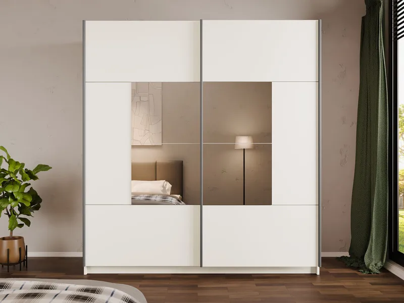 Binche Garderobeskapeskap med speil 200x215 cm - Beige - Oppbevaring - Klesoppbevaring - Garderober & garderobesystem