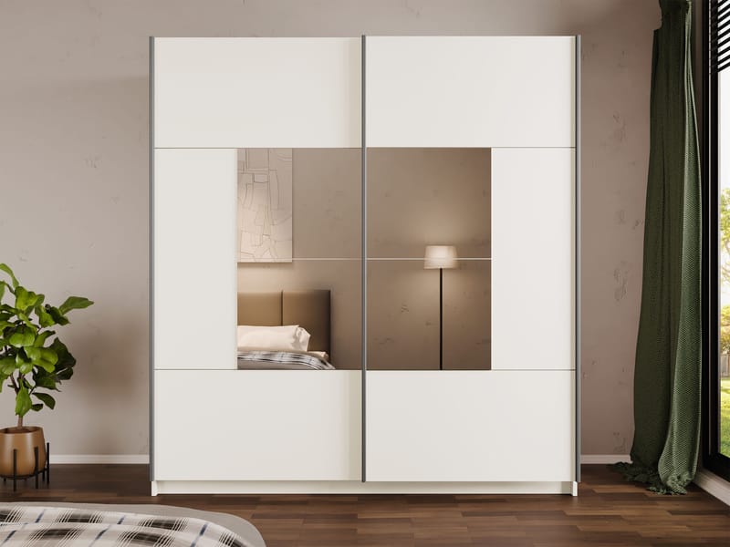Binche Garderobeskapeskap med speil 200x215 cm - Beige - Oppbevaring - Klesoppbevaring - Garderober & garderobesystem