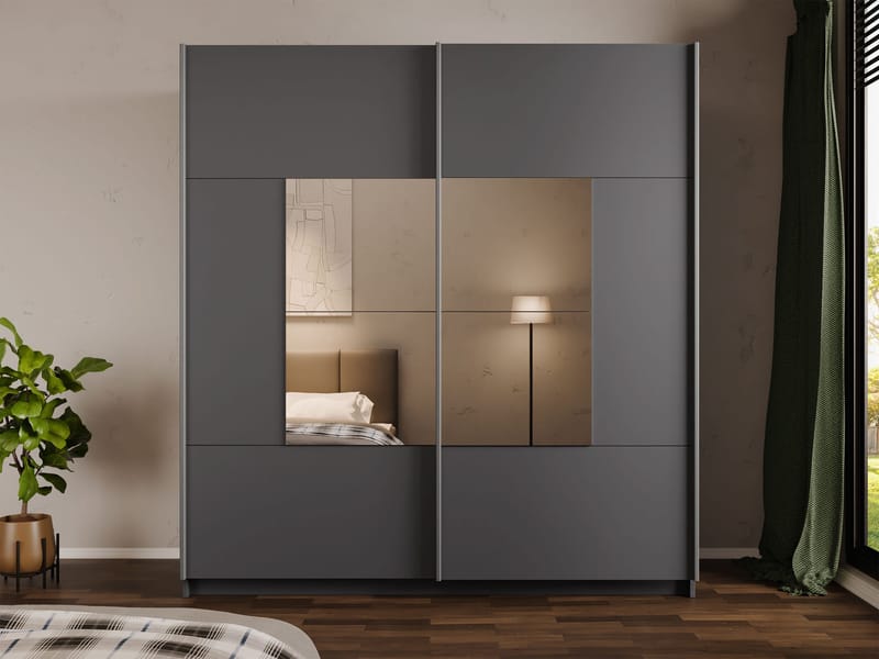 Binche Garderobeskapeskap med speil 200x215 cm - Grå - Oppbevaring - Klesoppbevaring - Garderober & garderobesystem