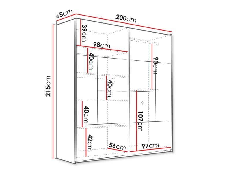 Binche Garderobeskapeskap med speil 200x215 cm - Grå - Oppbevaring - Klesoppbevaring - Garderober & garderobesystem
