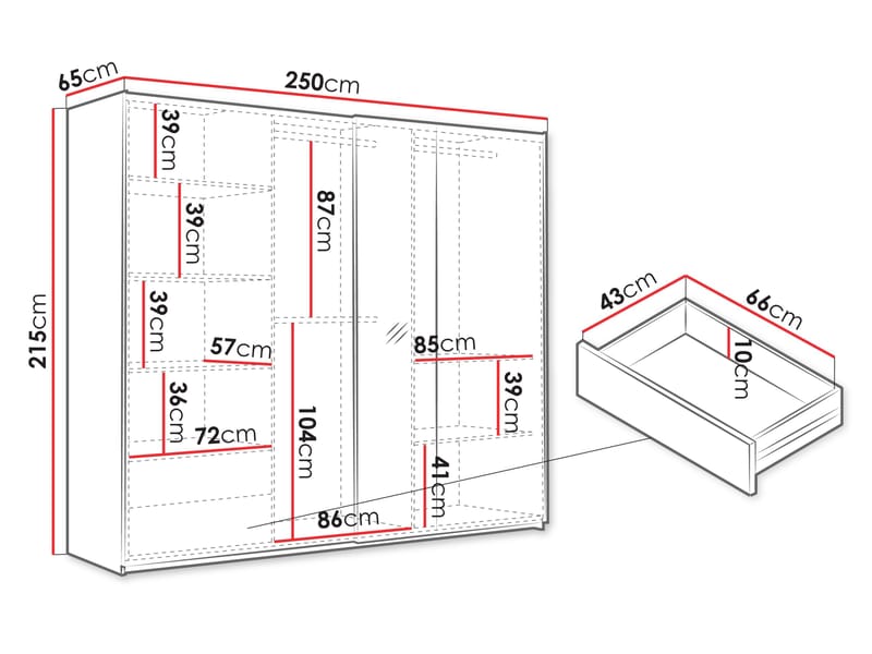 Binche Garderobeskapeskap med speil 250x215 cm - Beige - Oppbevaring - Klesoppbevaring - Garderober & garderobesystem