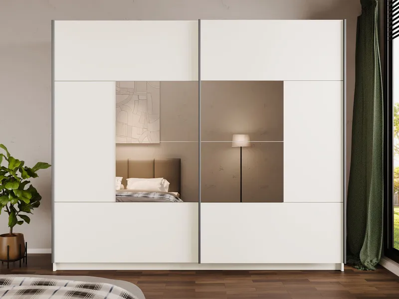 Binche Garderobeskapeskap med speil 250x215 cm - Beige - Oppbevaring - Klesoppbevaring - Garderober & garderobesystem