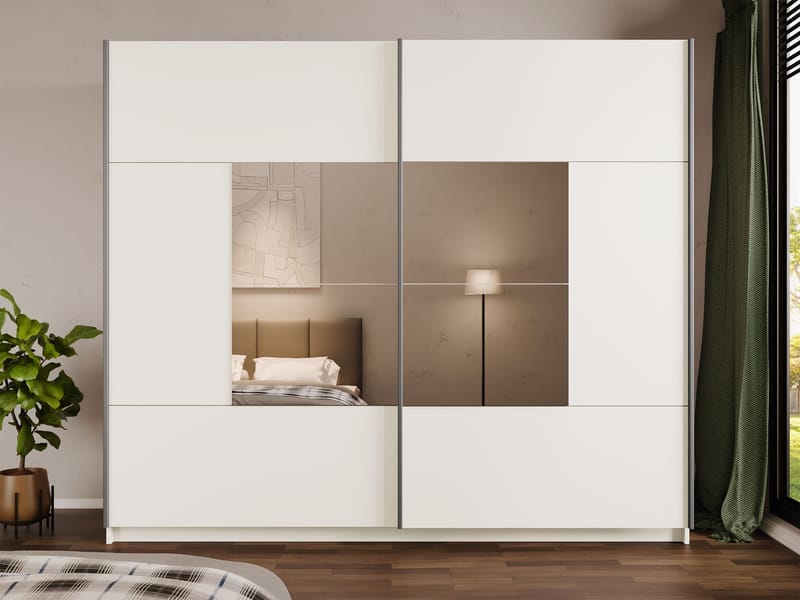 Binche Garderobeskapeskap med speil 250x215 cm - Beige - Oppbevaring - Klesoppbevaring - Garderober & garderobesystem