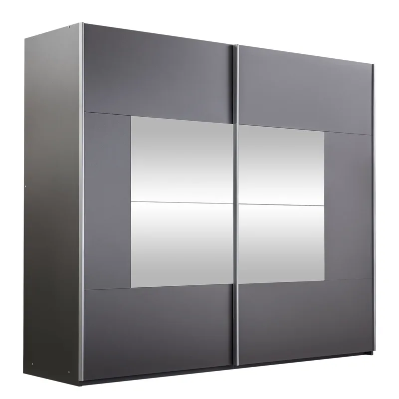 Binche Garderobeskapeskap med speil 250x215 cm - Grå - Oppbevaring - Klesoppbevaring - Garderober & garderobesystem