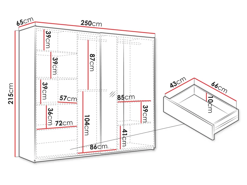 Binche Garderobeskapeskap med speil 250x215 cm - Grå - Oppbevaring - Klesoppbevaring - Garderober & garderobesystem