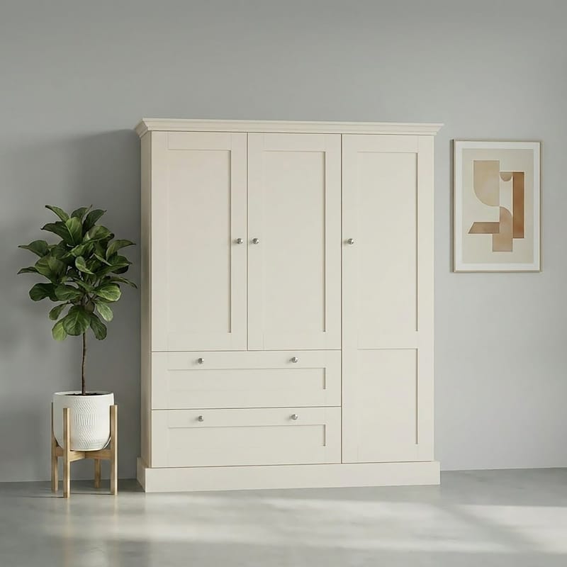 Binz garderobe 122x130 cm - Kasjmirkrem - Oppbevaring - Klesoppbevaring - Garderober & garderobesystem