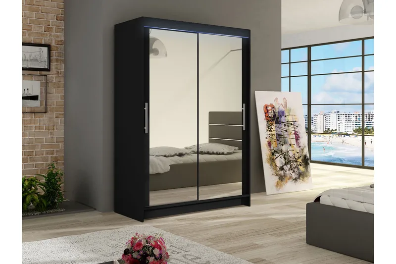 Biscayne Garderobeskap med Speil 120 cm i Malt Tre - Sort - Oppbevaring - Klesoppbevaring - Garderober & garderobesystem