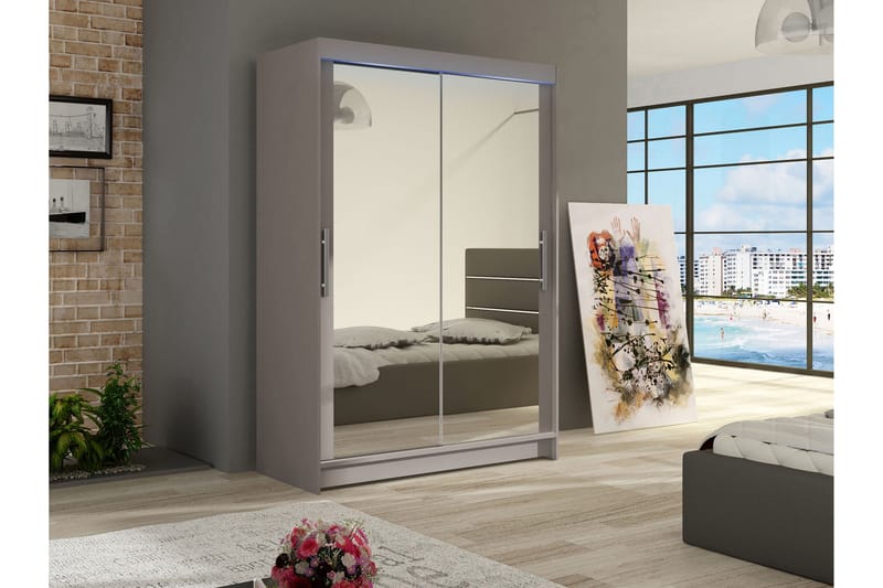 Biscayne Garderobeskap Med Speil 120x200 cm - Beige - Oppbevaring - Klesoppbevaring - Garderober & garderobesystem