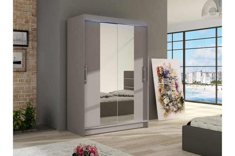 Biscayne Garderobeskap Med Speil 120x200 cm - Beige - Oppbevaring - Klesoppbevaring - Garderober & garderobesystem