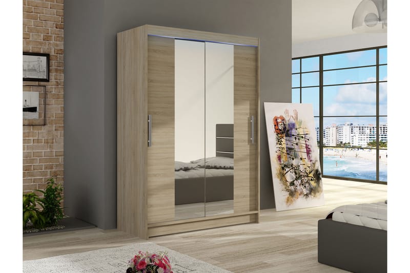 Biscayne Garderobeskap Med Speil 120x200 cm - Brun - Oppbevaring - Klesoppbevaring - Garderober & garderobesystem