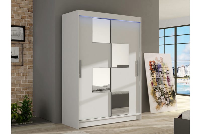 Biscayne Garderobeskap Med Speil 120x200 cm - Grå - Oppbevaring - Klesoppbevaring - Garderober & garderobesystem