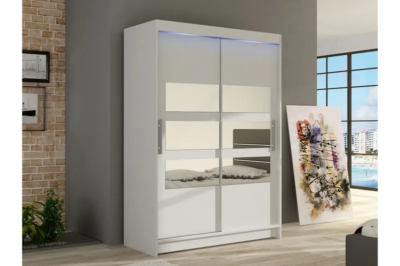 Biscayne Garderobeskap Med Speil 120x200 cm - Hvit - Oppbevaring - Klesoppbevaring - Garderober & garderobesystem