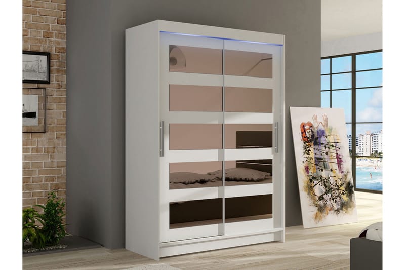 Biscayne Garderobeskap Med Speil 120x200 cm - Hvit - Oppbevaring - Klesoppbevaring - Garderober & garderobesystem