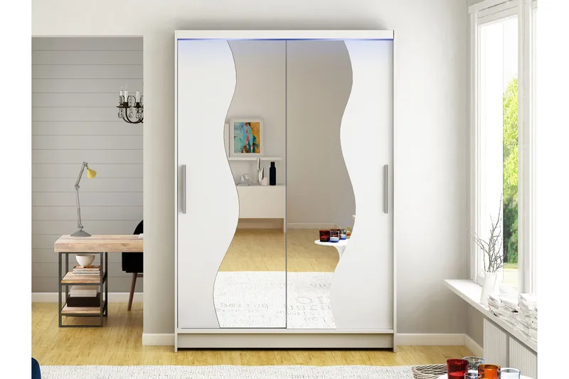 Biscayne Garderobeskap Med Speil 120x200 cm - Hvit - Oppbevaring - Klesoppbevaring - Garderober & garderobesystem