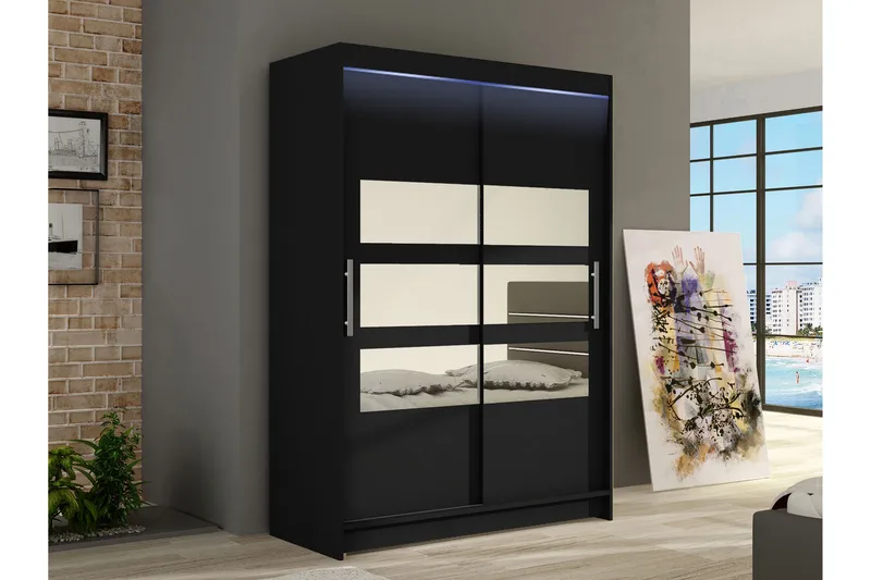 Biscayne Garderobeskap Med Speil 120x200 cm - Svart - Oppbevaring - Klesoppbevaring - Garderober & garderobesystem