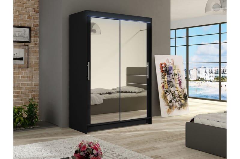 Biscayne Garderobeskap Med Speil 120x200 cm - Svart - Oppbevaring - Klesoppbevaring - Garderober & garderobesystem