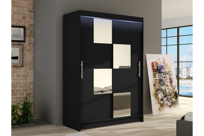 Biscayne Garderobeskap Med Speil 120x200 cm - Svart - Oppbevaring - Klesoppbevaring - Garderober & garderobesystem