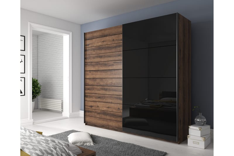 Bovera Garderobeskap 61x221 cm - Teak/Svart - Oppbevaring - Klesoppbevaring - Garderober & garderobesystem