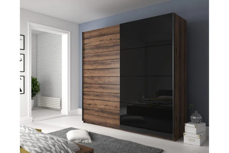 Bovera Garderobeskap 61x221 cm - Teak/Svart - Oppbevaring - Klesoppbevaring - Garderober & garderobesystem