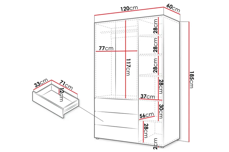 Buhan Garderobeskap 120x185 cm - Beige / Brun - Oppbevaring - Klesoppbevaring - Garderober & garderobesystem