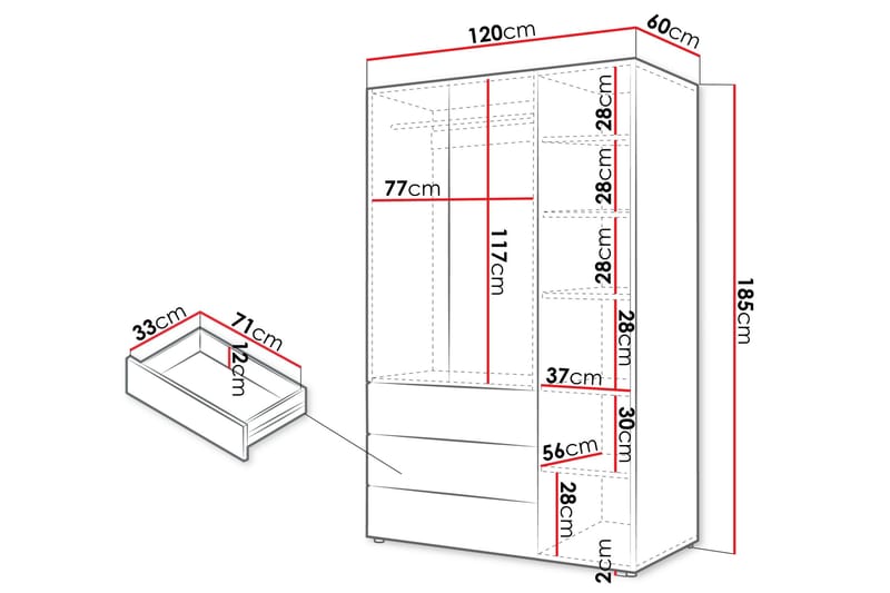 Buhan Garderobeskap 120x185 cm - Beige / Brun - Oppbevaring - Klesoppbevaring - Garderober & garderobesystem