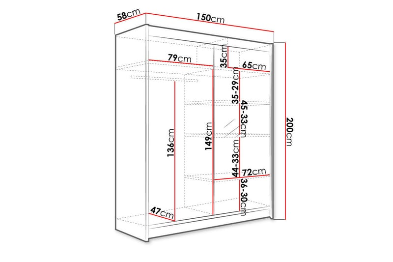 Camino Garderobe 150x58x200 cm LED-belysning - Hvit/Brun - Oppbevaring - Klesoppbevaring - Garderober & garderobesystem